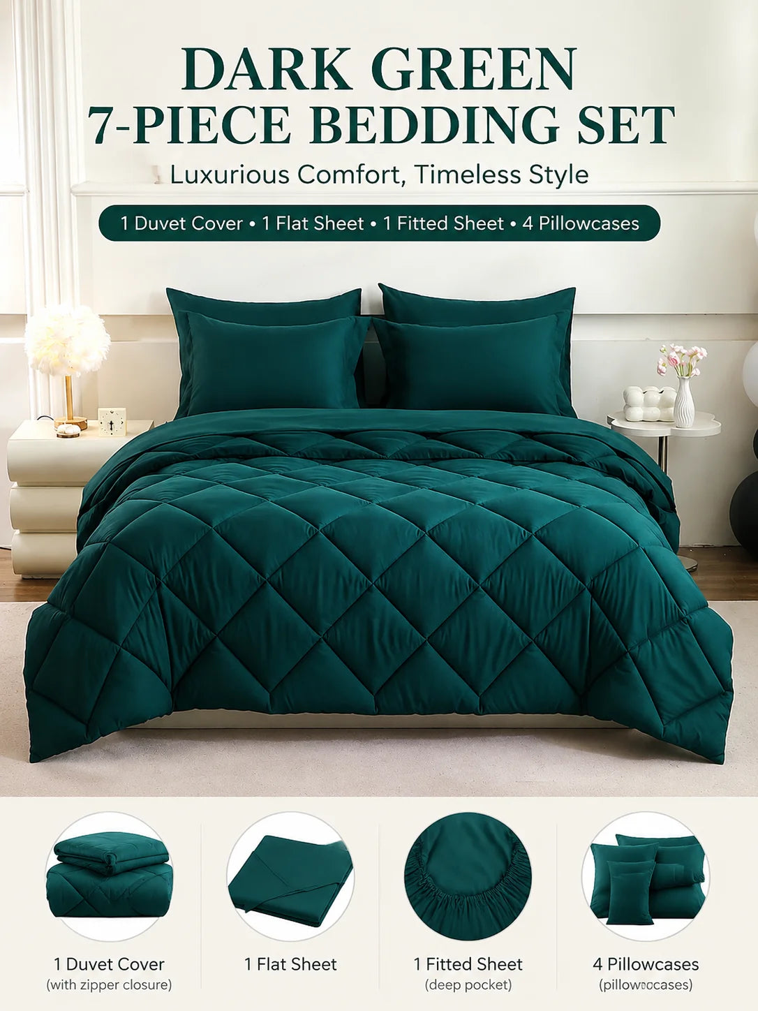 EasYum 7-Piece Bedding Set Quilted Polyester Comforter Sheet Pillowcases