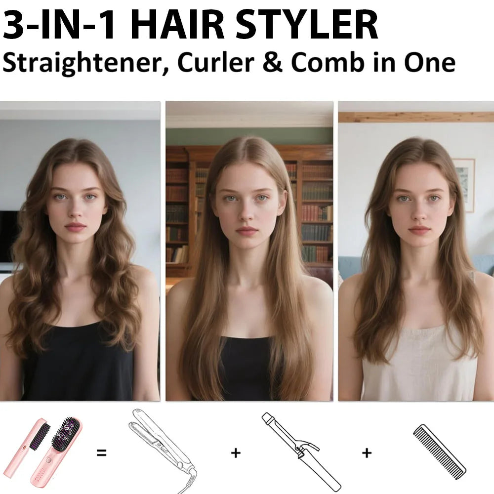 BOPCAL Cordless Hair Straightening Brush 450F Fast Heating 30s Travel