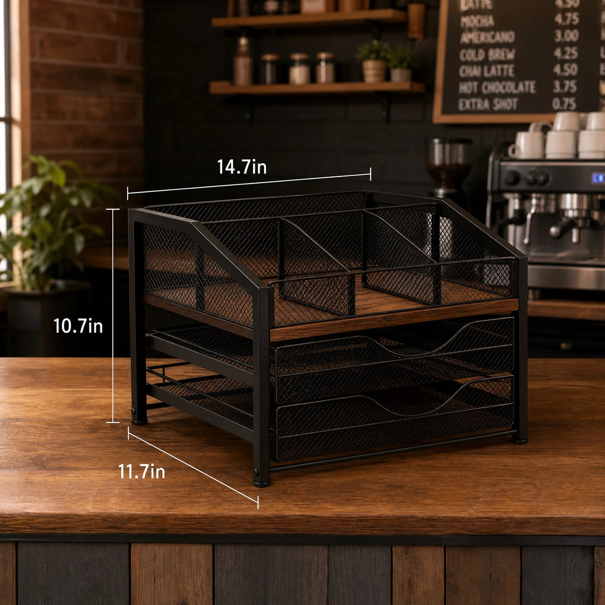 Countertop Coffee Station Organizer with K Cup Pod Storage Basket