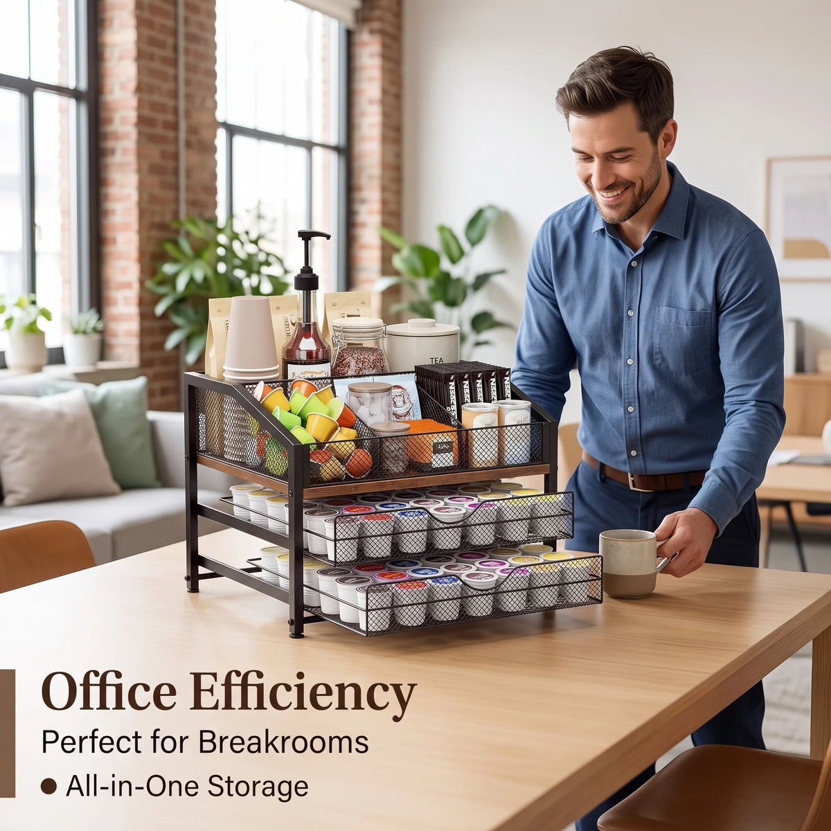 Countertop Coffee Station Organizer with K Cup Pod Storage Basket