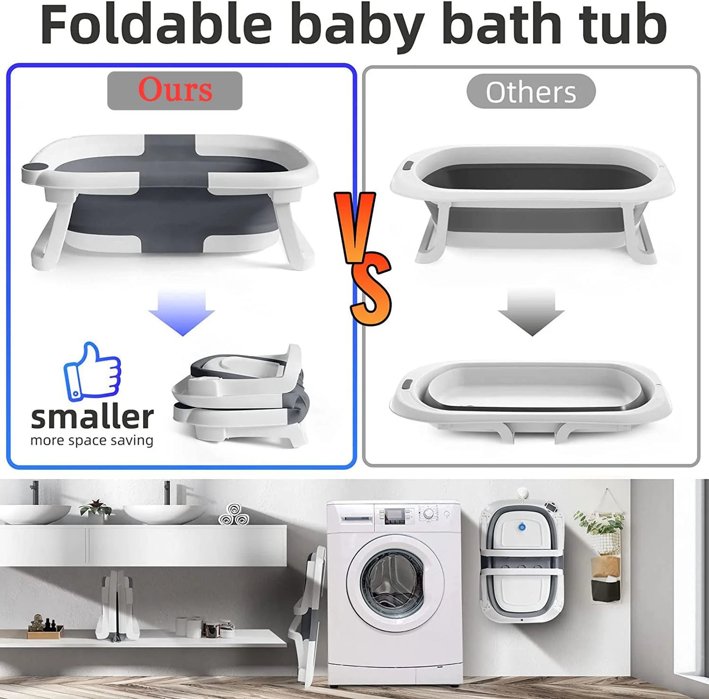 Foldable Baby Bathtub With Bath Cushion And Thermometer