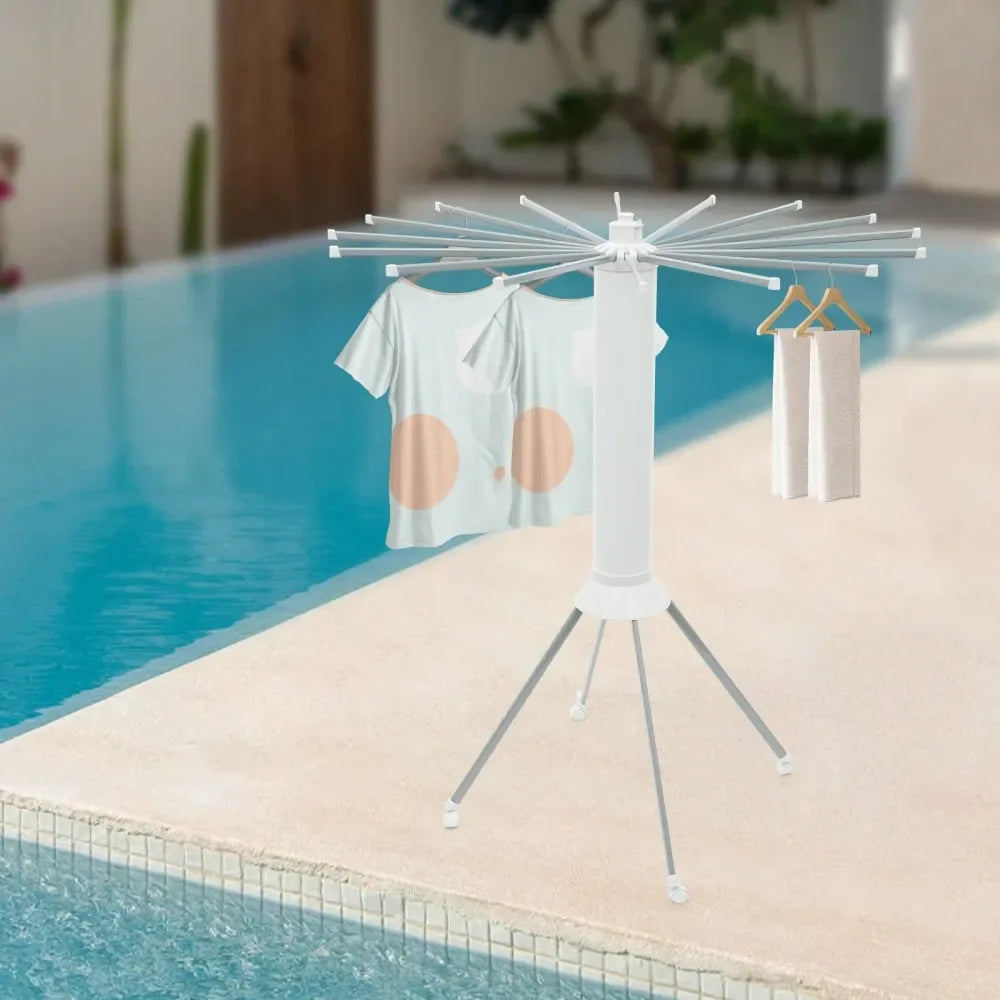 XMSJ Clothes Drying Rack With Wheels 16 Rods Heavy Duty Portable Laundry Rack