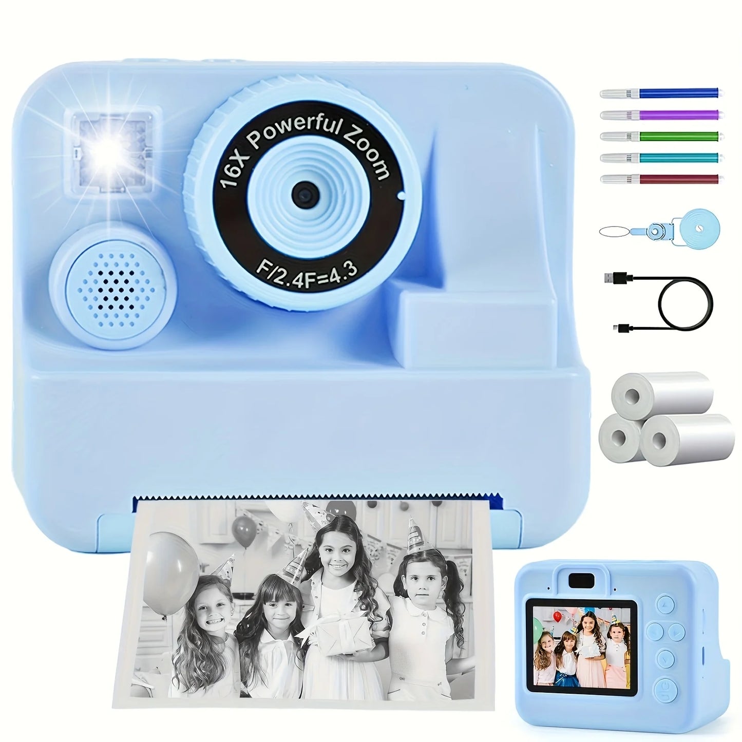 Instant Print Camera For Kids With Front And Back Cameras