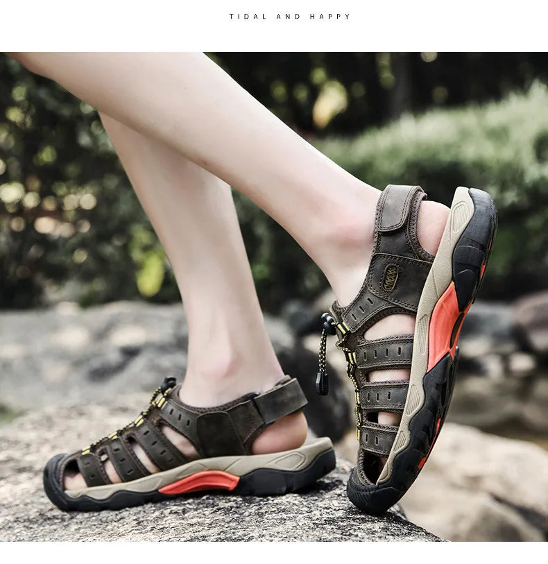 MIXIDELAI Men Sandals Genuine Leather Outdoor Rome Design