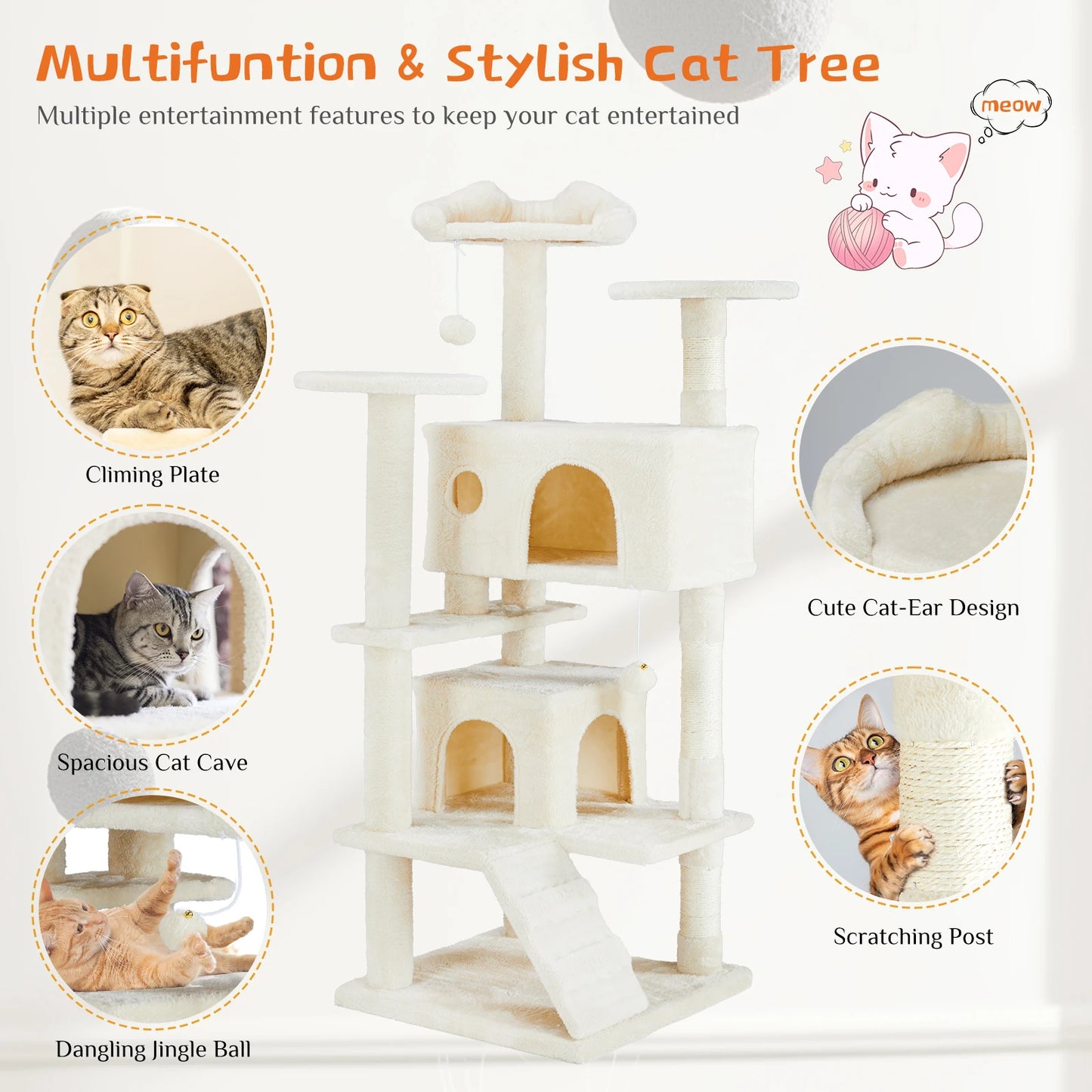 JHK Four-Level Cat Tree Tower Play House With Sisal Scratching
