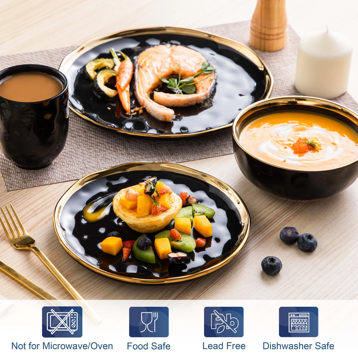Malacasa Porcelain Dinnerware Set With Gold Trim Ceramic Tableware