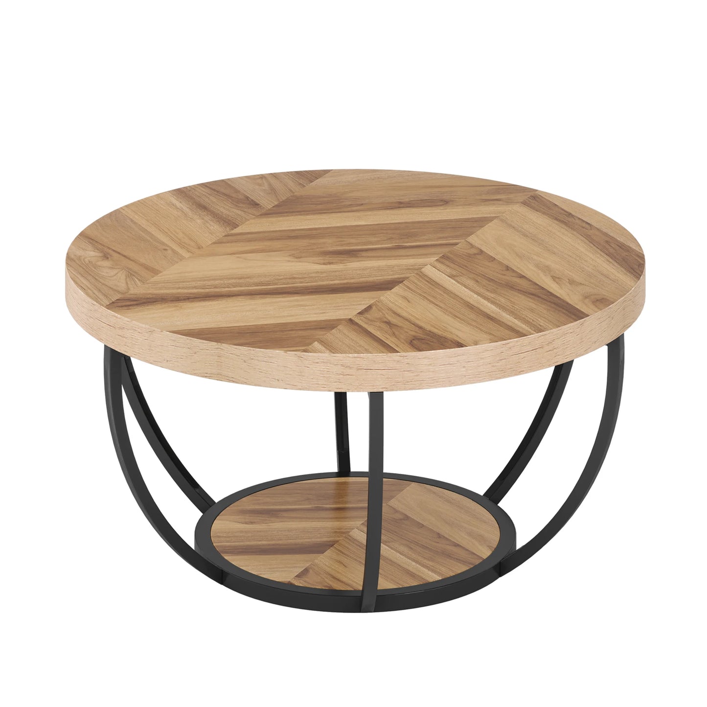 Tribesigns Round Coffee Table With Storage Shelves, Industrial Minimalist Wood