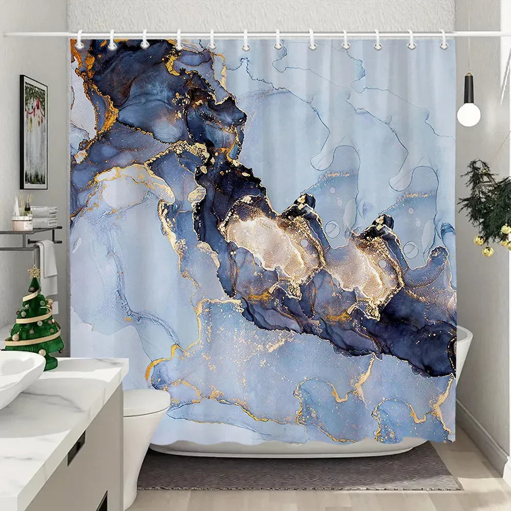 JEJOMEAG Marble Shower Curtain Textured Pattern Polyester Washable