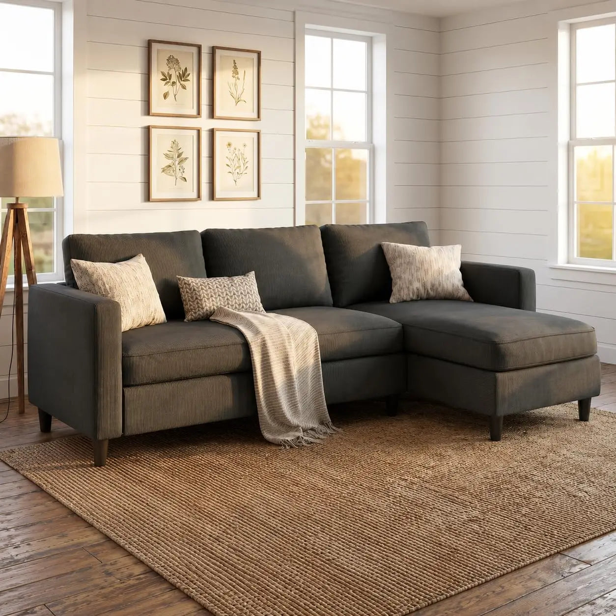 L Shaped Modular Sectional Sofa With Movable Ottoman Deep Seats