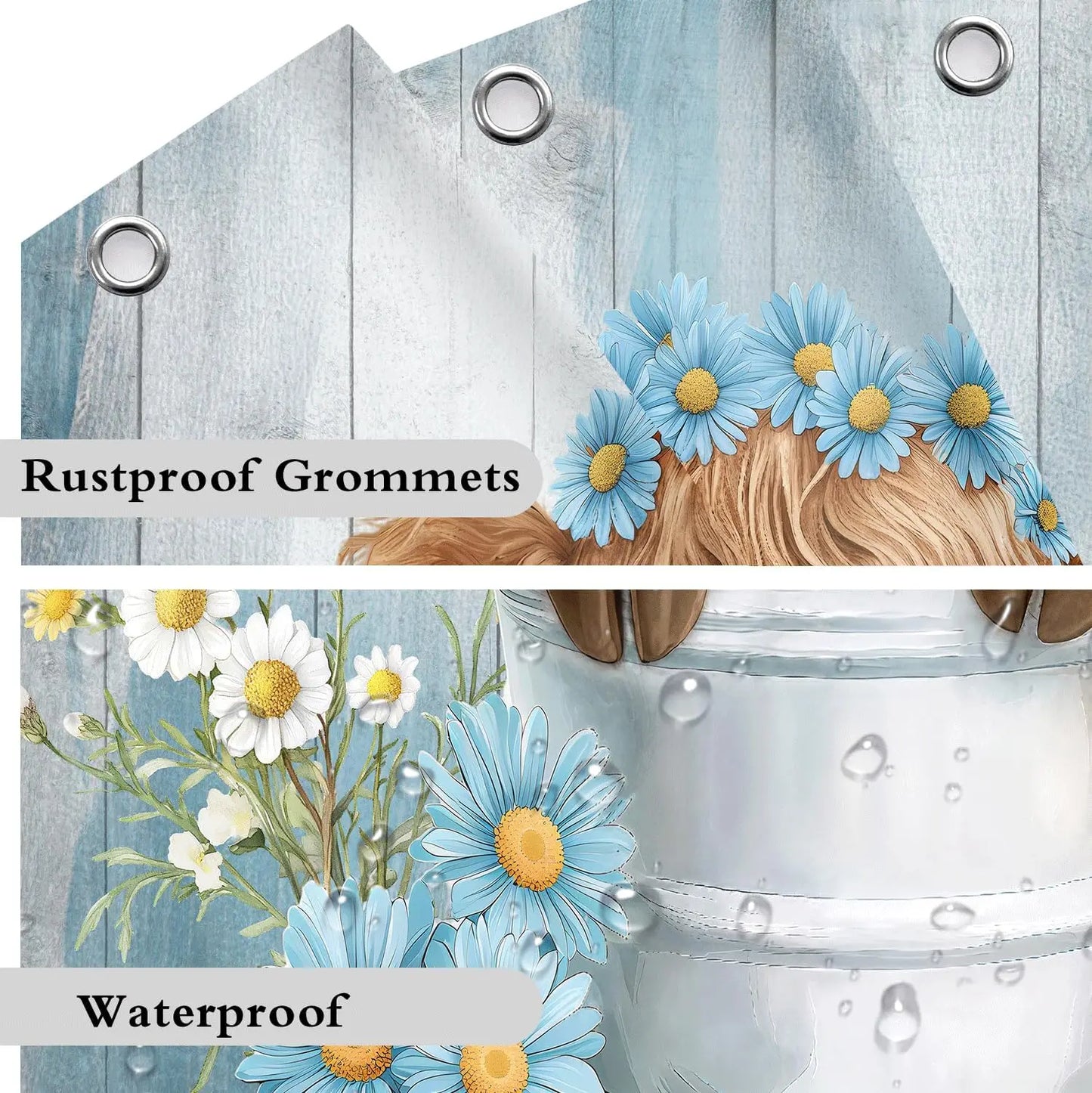 Western Highland Cow Shower Curtain Waterproof Farmhouse Decor