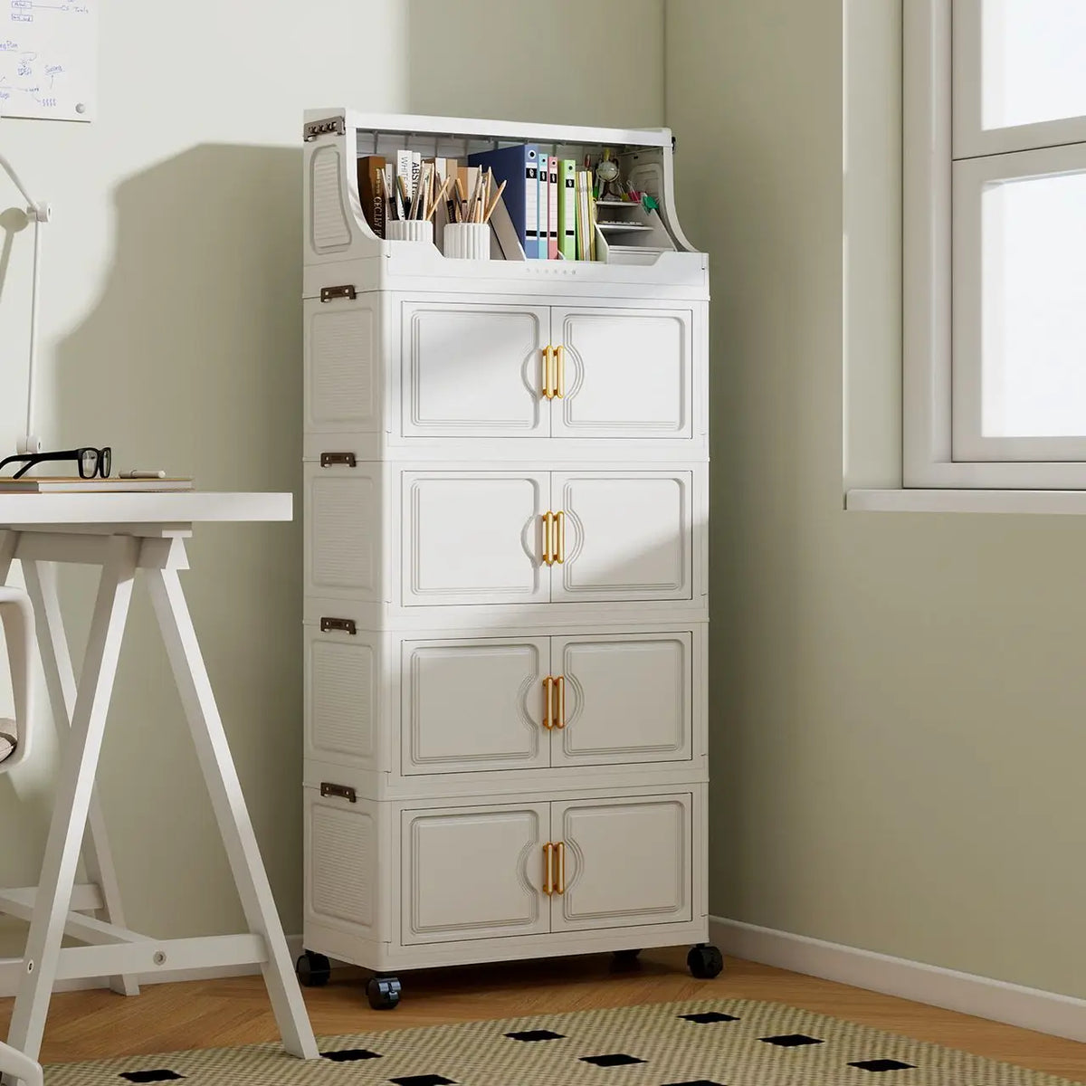 Foldable Plastic Multi Tier Storage Rack For Living Room