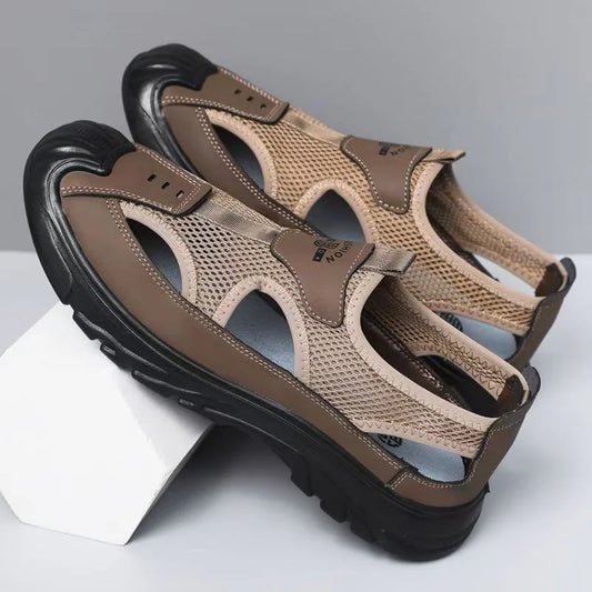 Mens Breathable Hooded Sandals With Hollow Mesh Holes Lightweight EVA