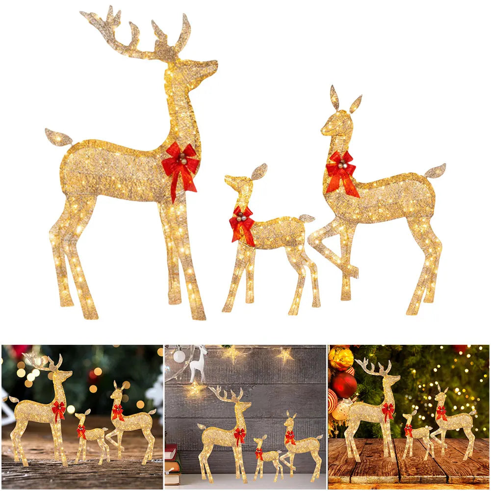 Electronic 3 Piece Christmas Deer Family Decor Lighted Reindeer Set