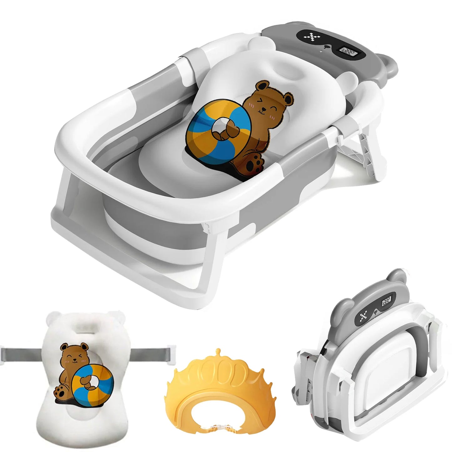 Foldable Baby Bathtub With Bath Cushion And Thermometer