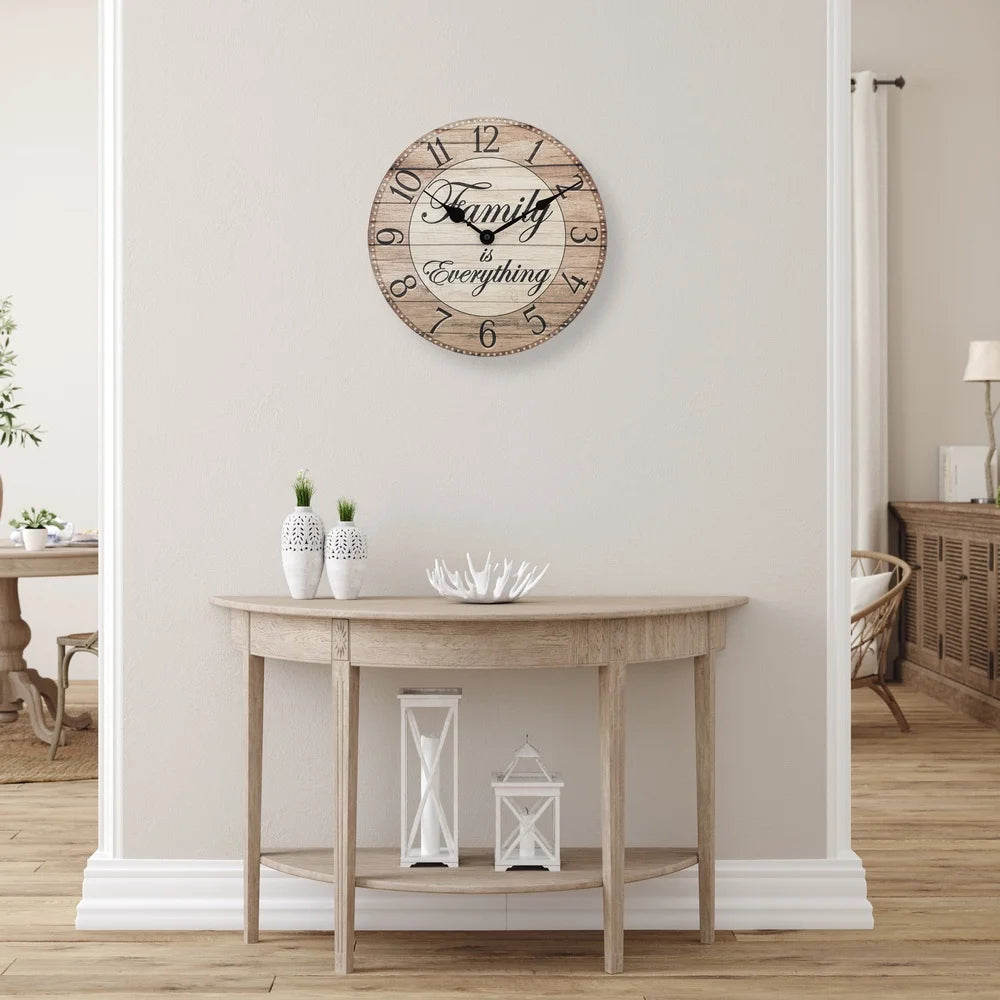 XMSJ Farmhouse Analog Wall Clock With Inspirational Family Is Everything Message