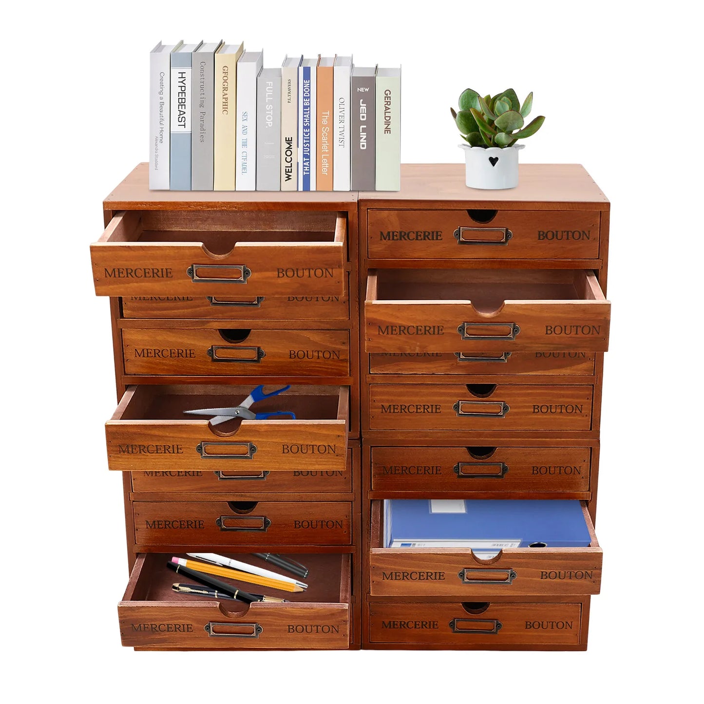 Wooden 4 Tier Desktop Organizer With 16 Drawers For Home Office