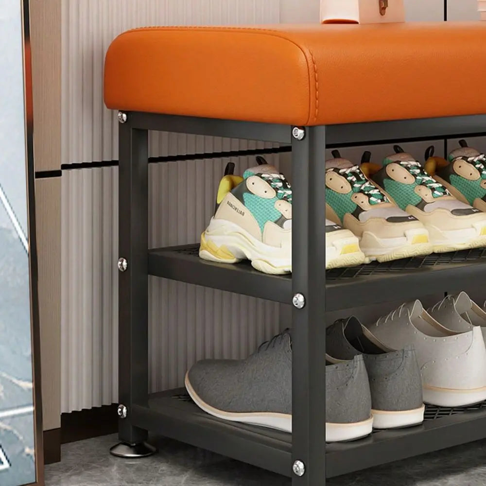 Storage Shoe Bench With Metal Frame Cushioned Seat Organizer Bedroom