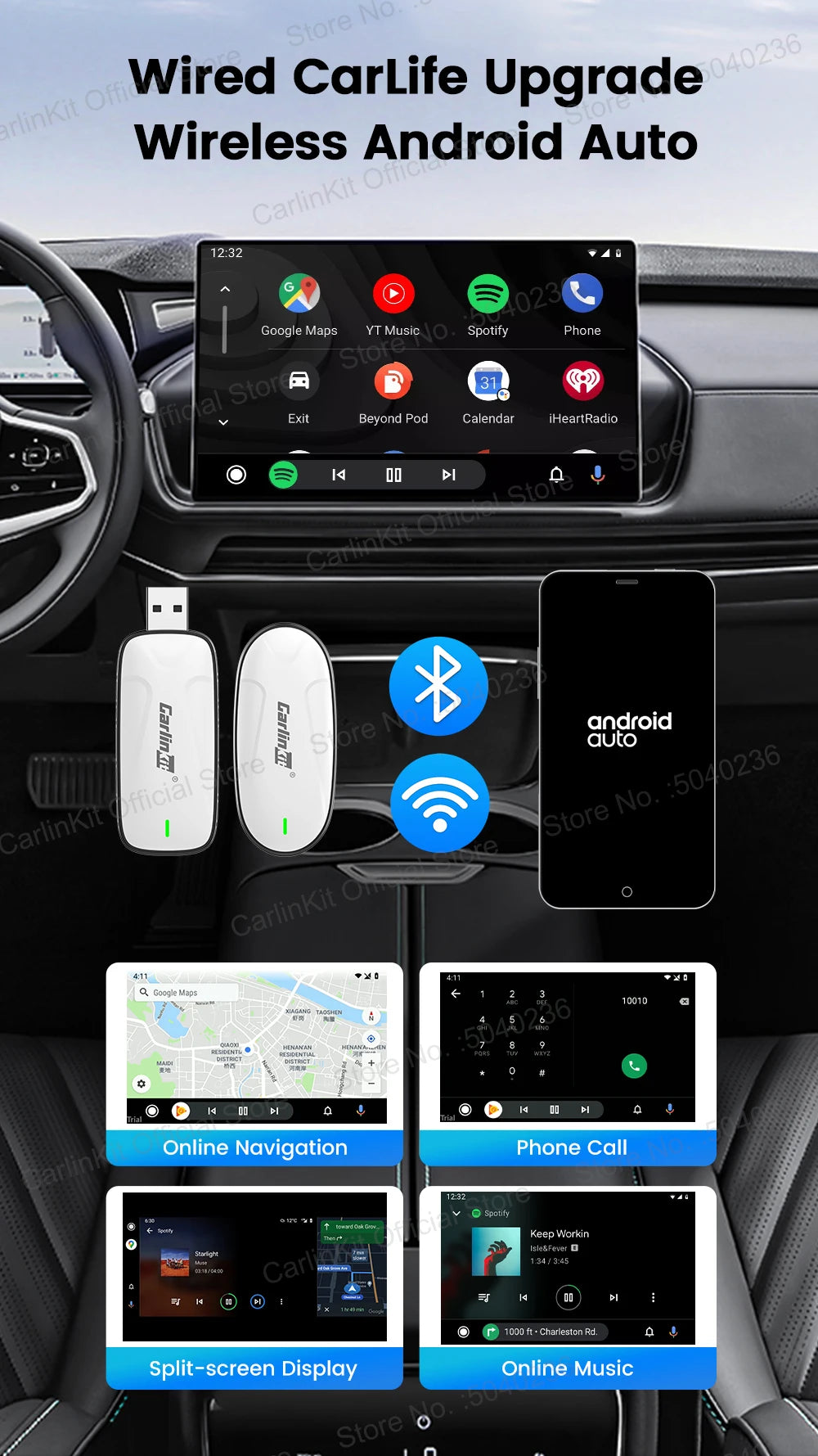 Carlinkit X1CA Baidu Carlife Wireless CarPlay Adapter 2In1
