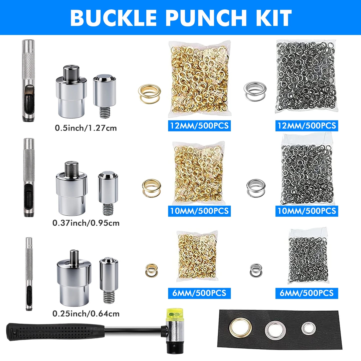 Manual Grommet Eyelet Punch Tool With 6 10 12mm Dies