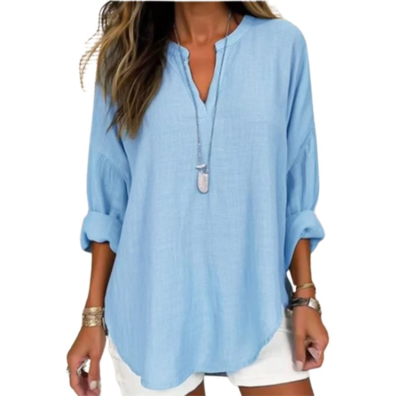 INPETAL Women Blended VNeck Long Sleeve Casual Top