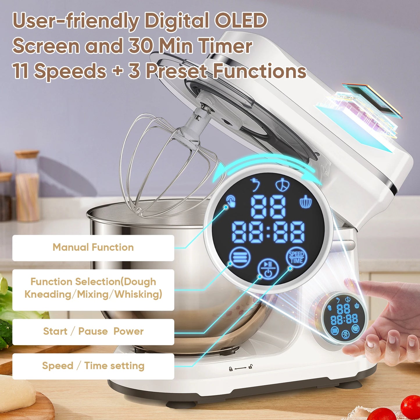 Biolomix Kitchen Stand Mixer 1200W 11 Speed Digital OLED