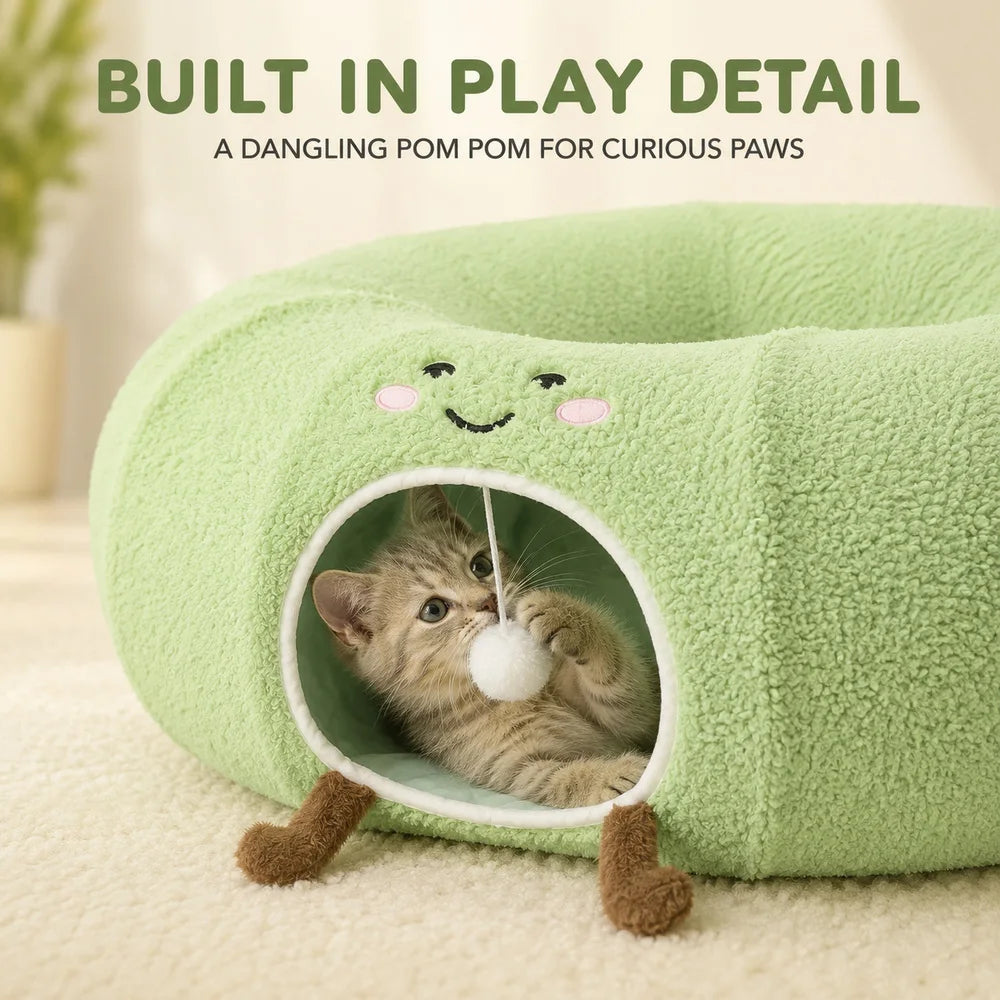 Convertible Cat Tunnel Bed With Donut Cushion For Indoor Cats