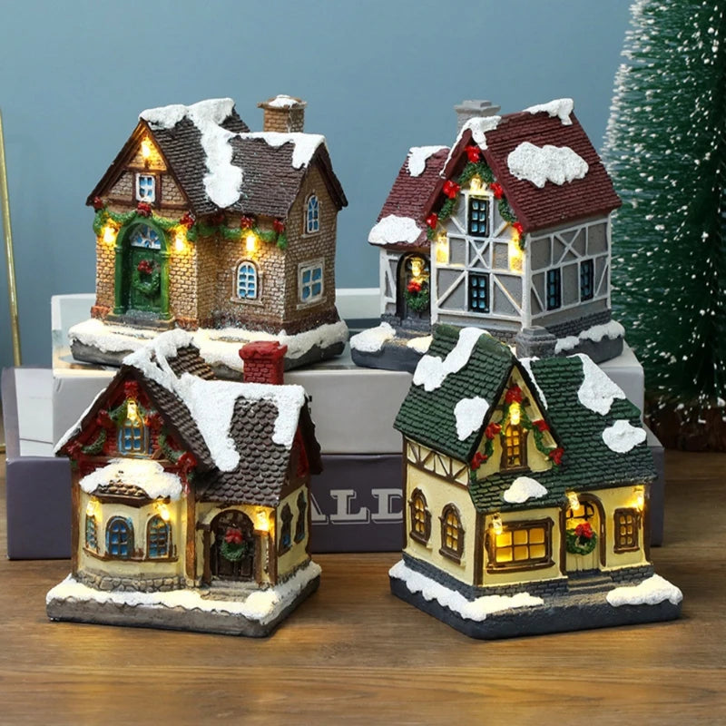 Luminous Resin LED House Village Ornament For Christmas Display