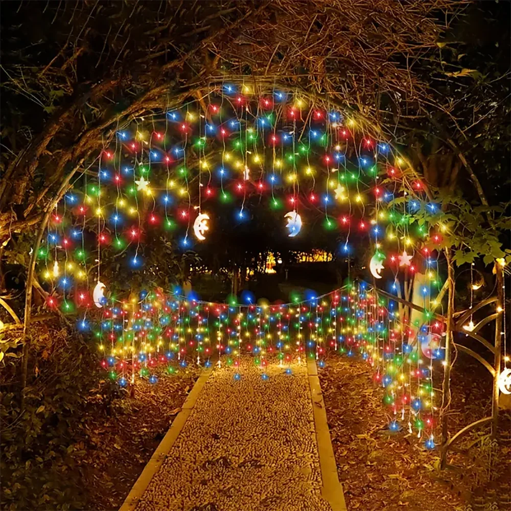 WELPUR Solar Icicle Curtain Lights Outdoor LED 8 Modes