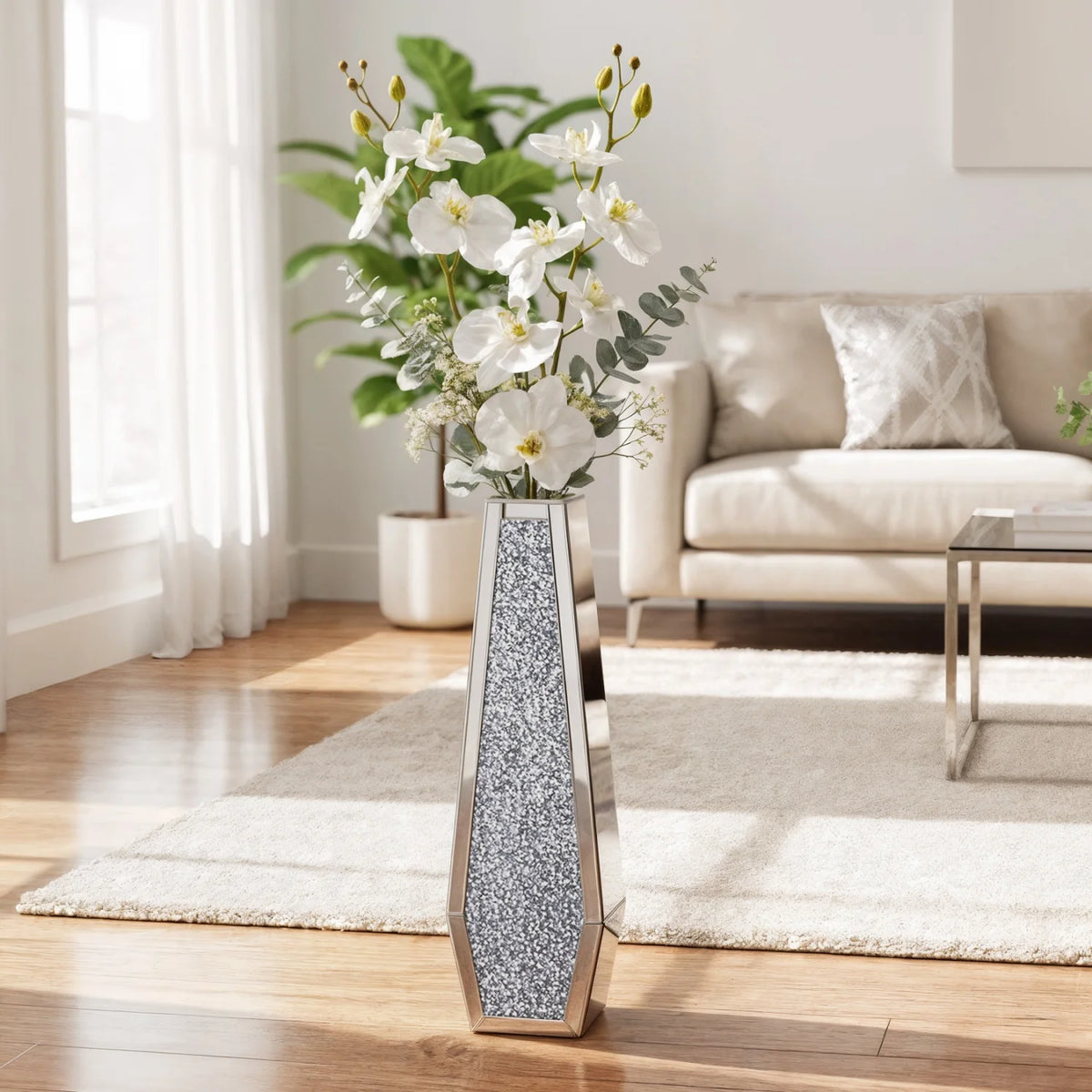 Modern Crushed Diamond Mirrored Floor Glass Vase Home Decor