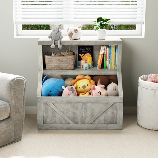 Wooden Kids Bookshelf With Cubby Toy Storage Organizer For Playroom
