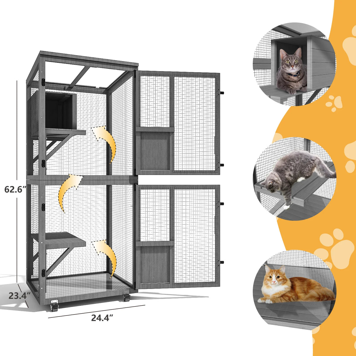 Outdoor Cat Catio Enclosure With Wheels And Waterproof Roof