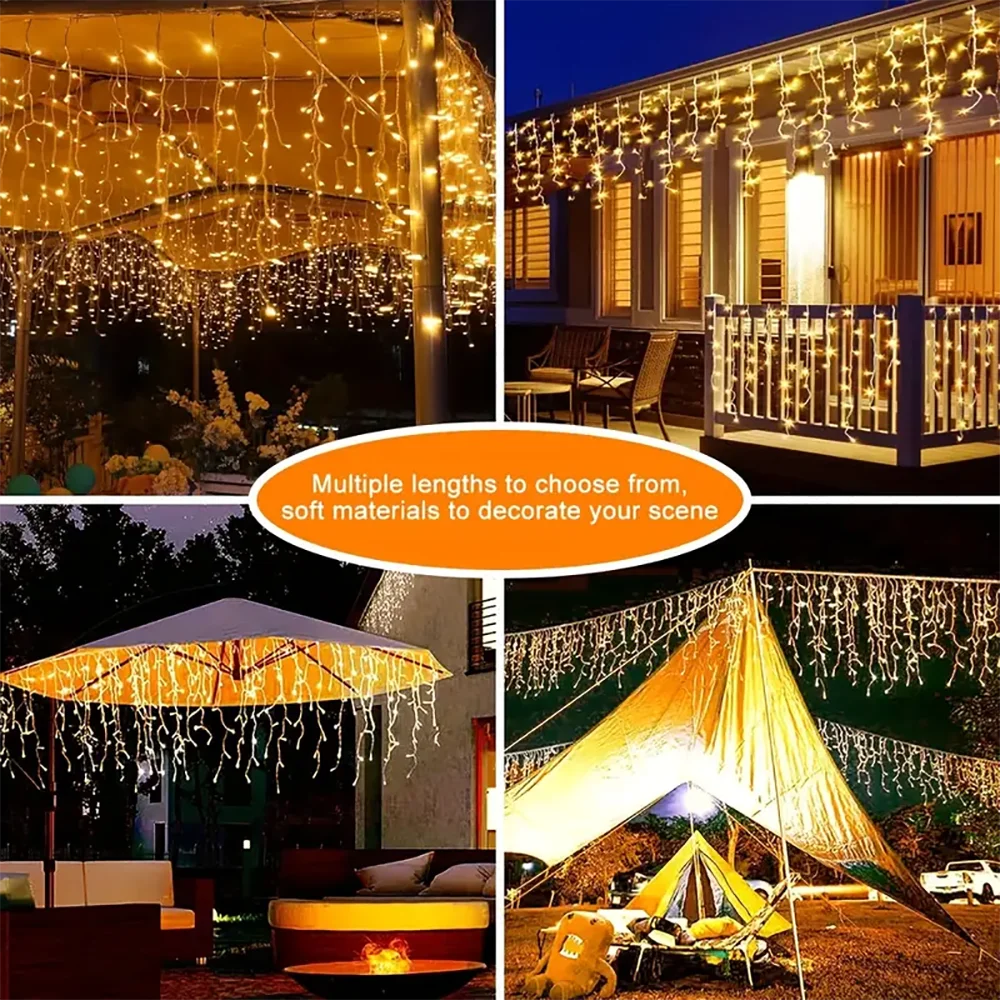WELPUR Solar Icicle Curtain Lights Outdoor LED 8 Modes
