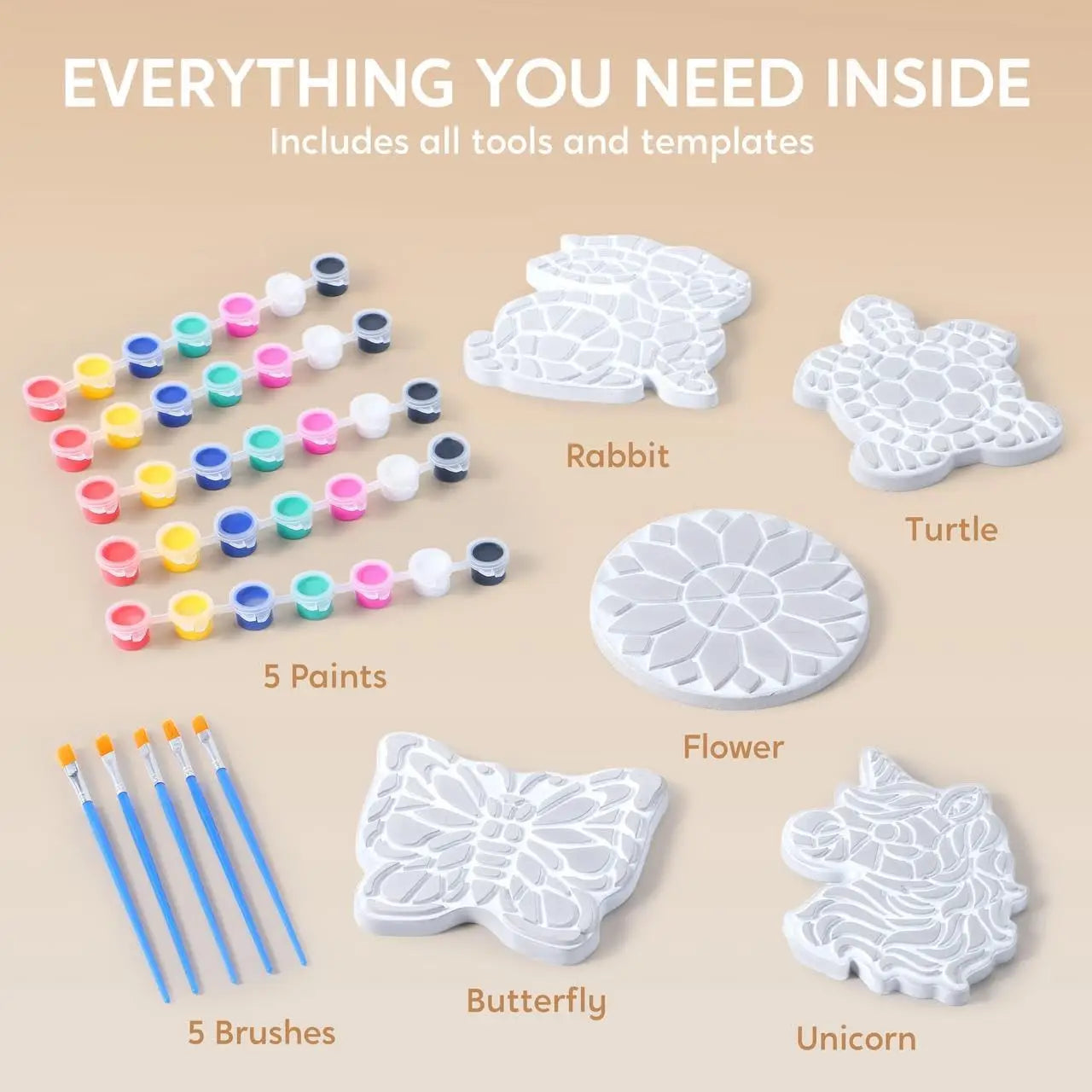 Joyfy Kids Stepping Stones Painting Kit Five Garden Stones Set