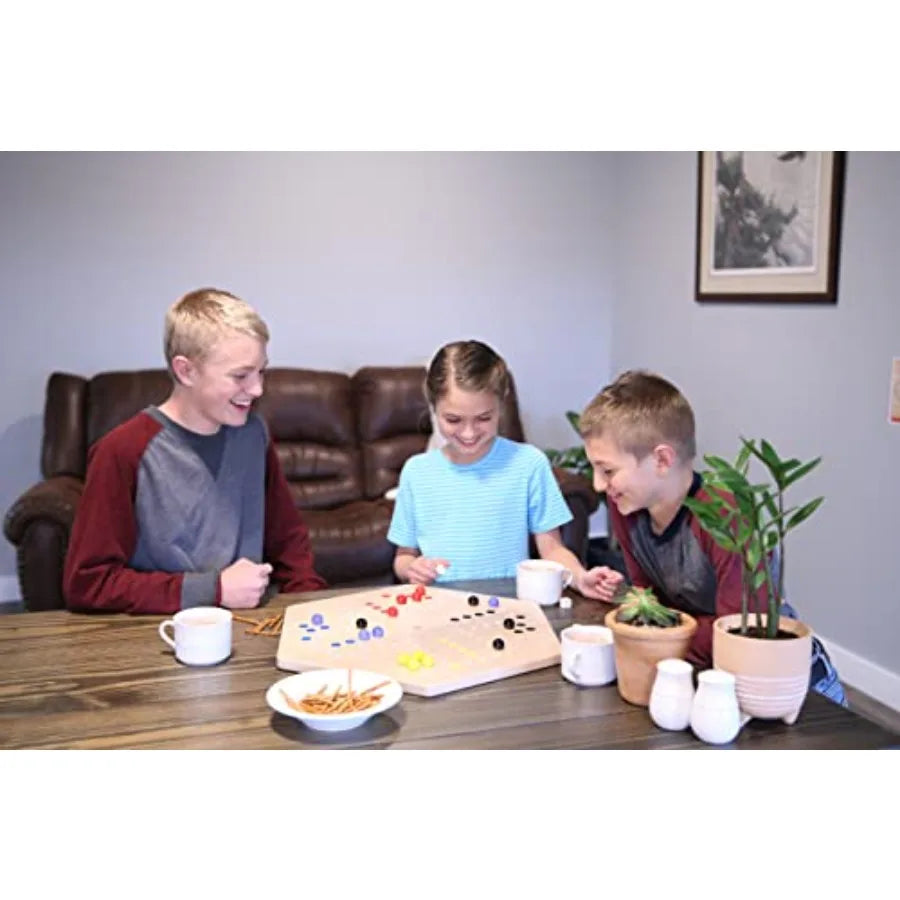 XMSJ Wahoo Marble Game Board Set Double Sided Oak Wood with Marbles and Dice For Indoor Use