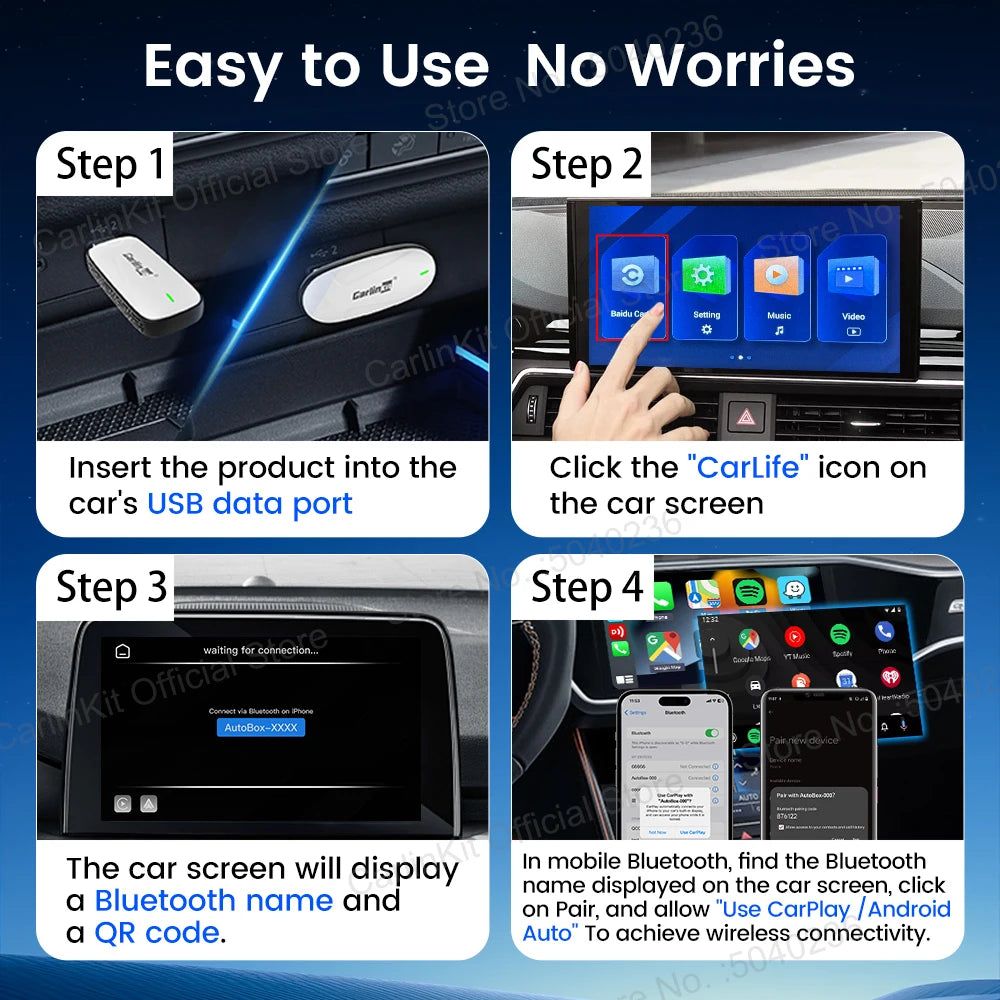 Carlinkit X1CA Baidu Carlife Wireless CarPlay Adapter 2In1