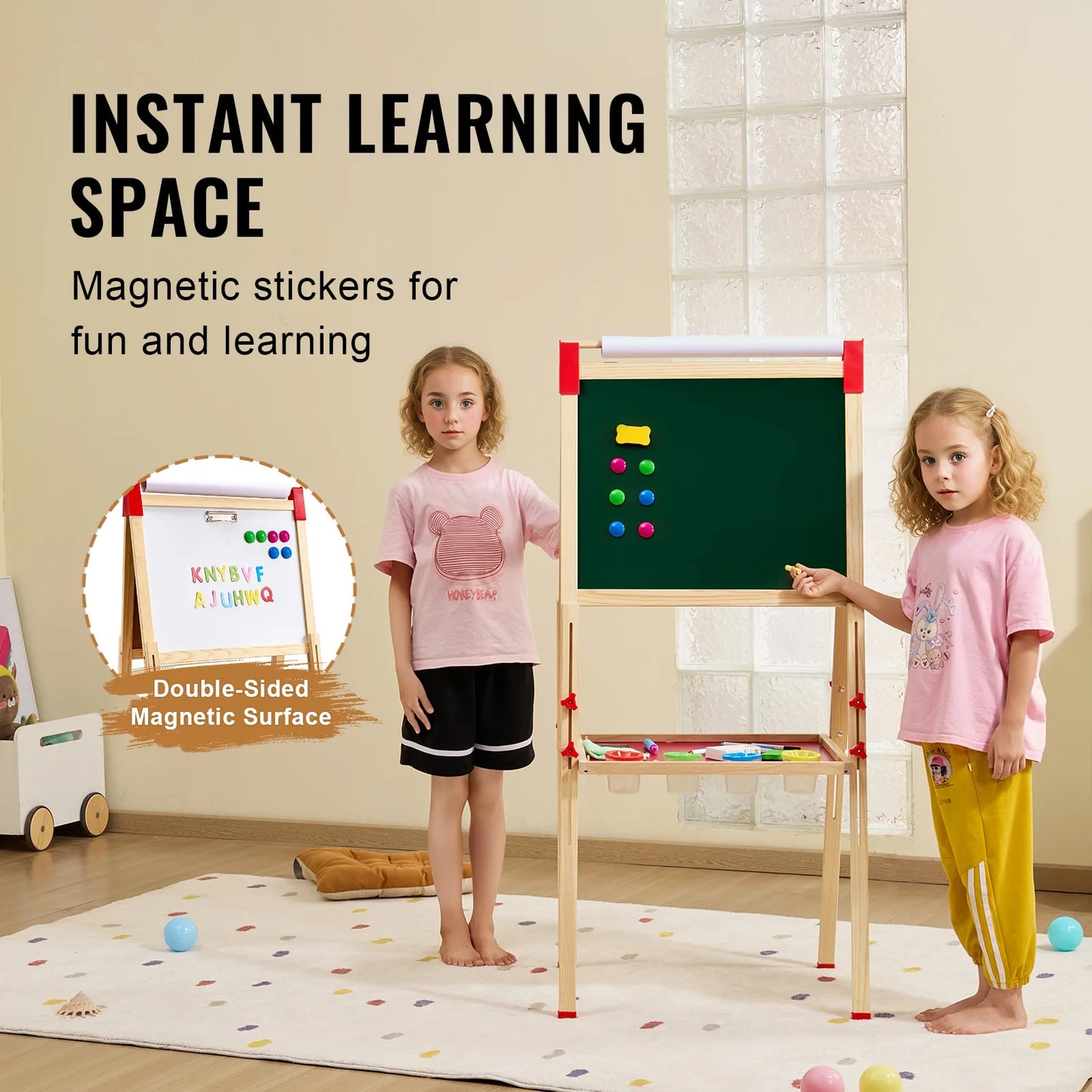 SucceBuy Wooden Magnetic Drawing Board For Kids DoubleSided Whiteboard