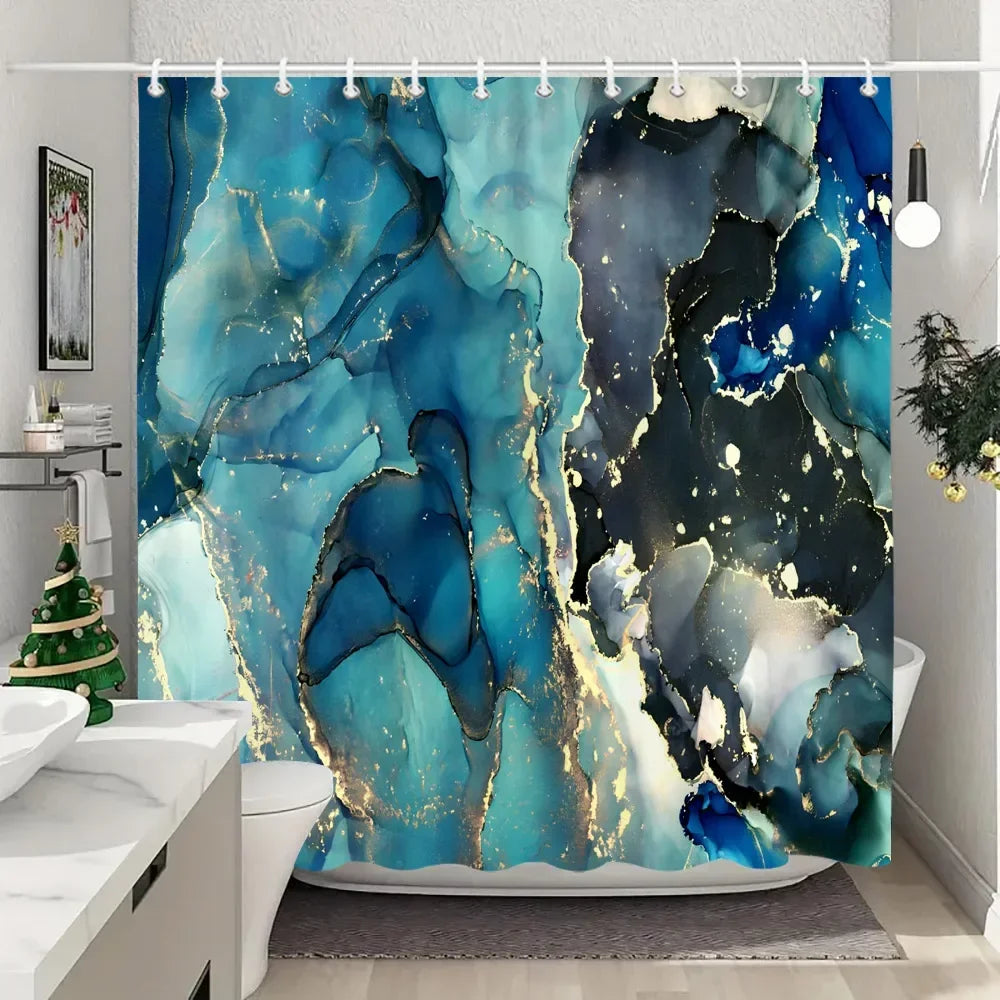 JEJOMEAG Marble Shower Curtain Textured Pattern Polyester Washable