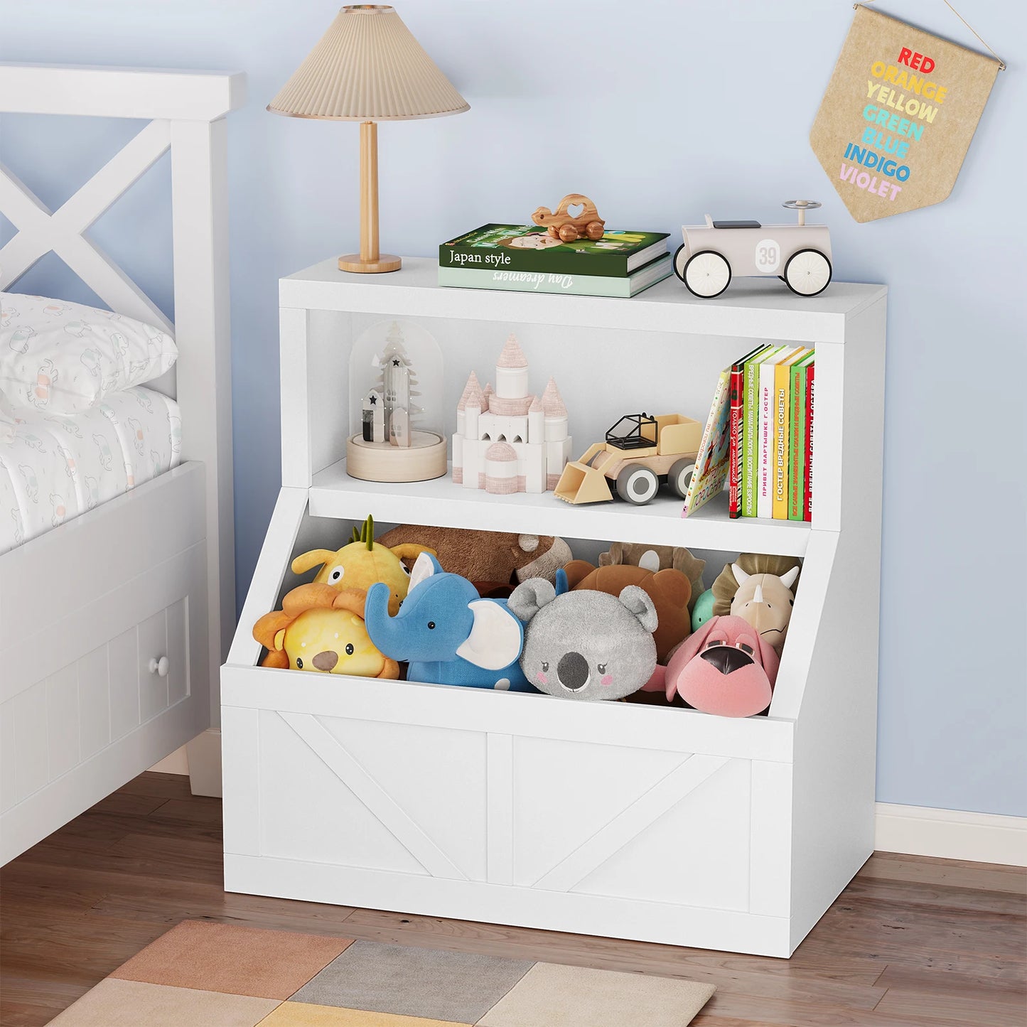 Wooden Kids Bookshelf With Cubby Toy Storage Organizer For Playroom