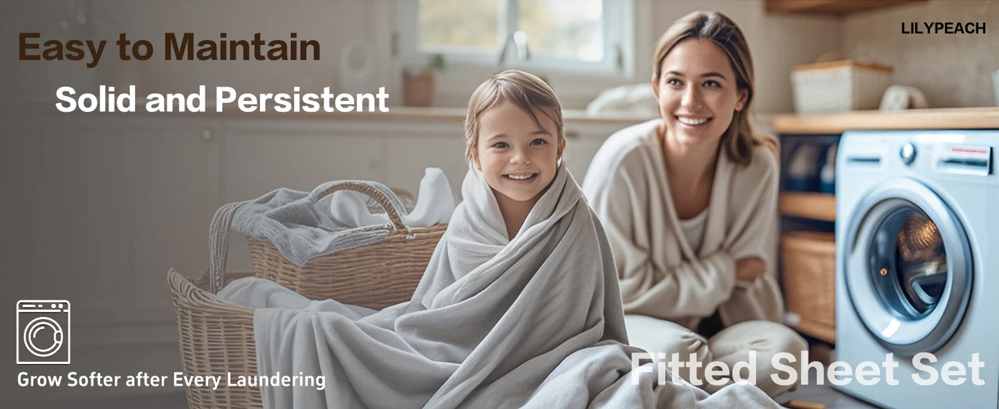 LISSTHERCN Fitted Sheet Set 3 Piece Cotton Bedding