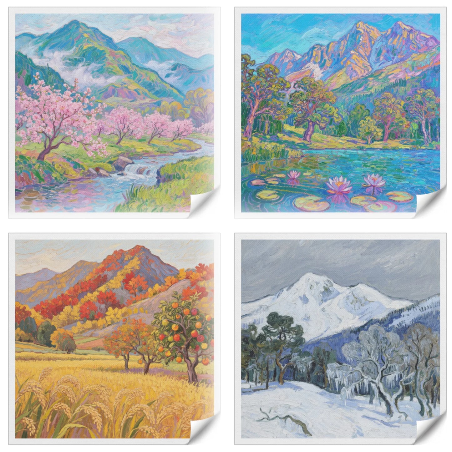 Form Four Seasons Canvas Oil Painting Wall Art Decor
