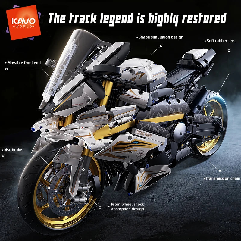 KAVOWORLD 1:5 Motorcycle Desktop Ornament Building Blocks Set
