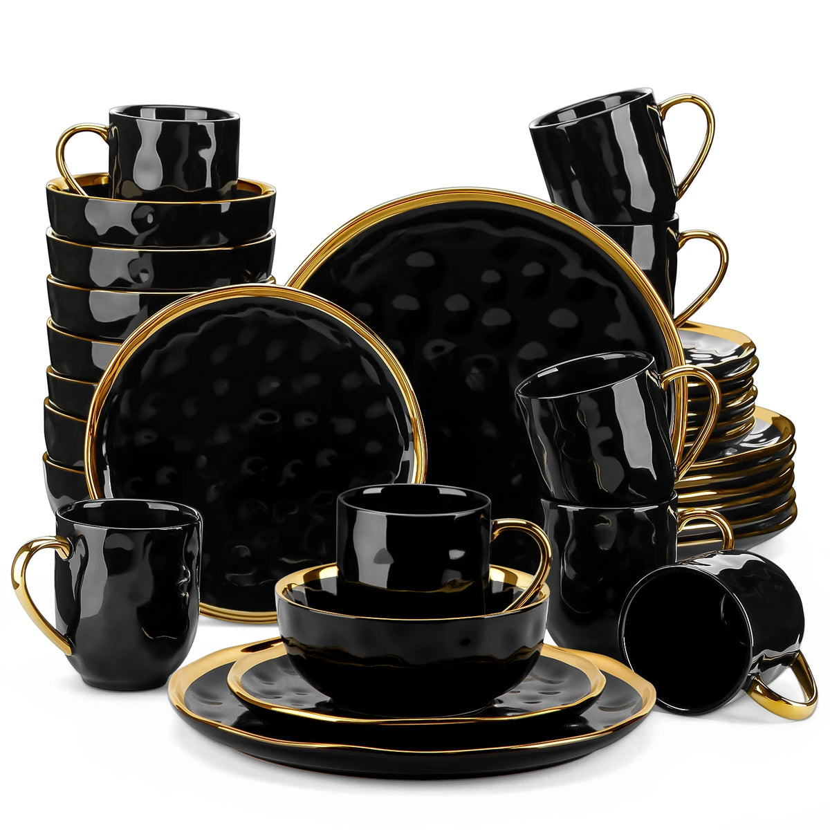 Malacasa Porcelain Dinnerware Set With Gold Trim Ceramic Tableware