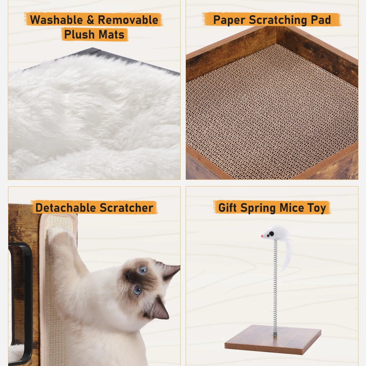 PAWZ Road Wood Cat Condo Tower With Scratching Pad Mats