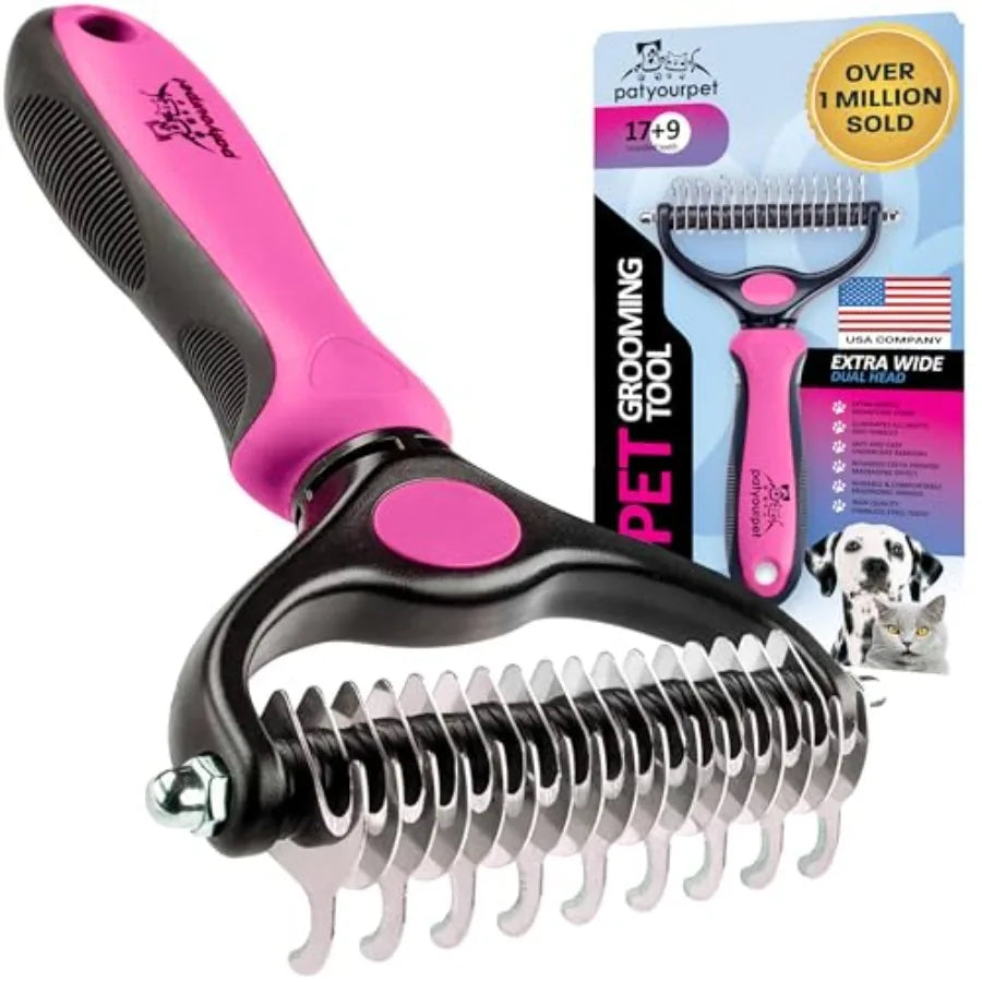 Double-Sided Deshedding Brush for Indoor Cats and Dogs
