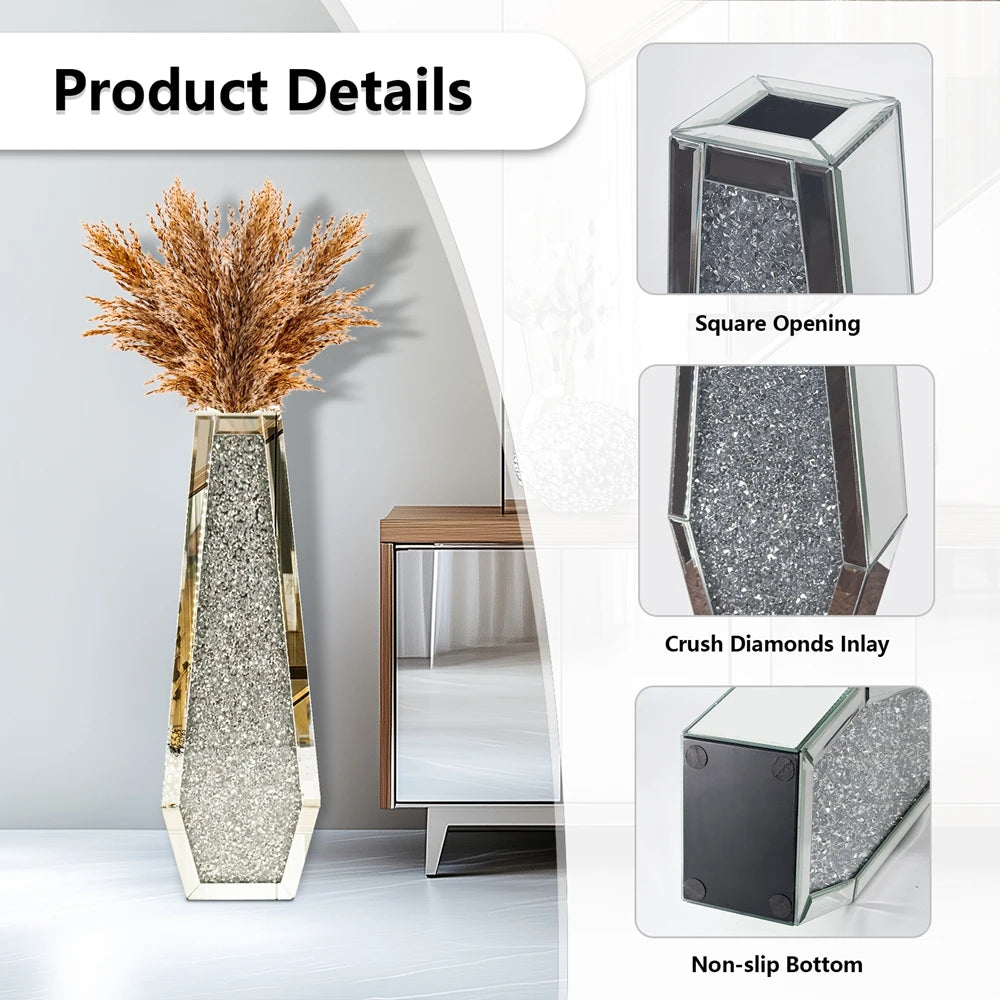 Luxury Crushed Diamond Mirrored Decorative Floor Glass Vase