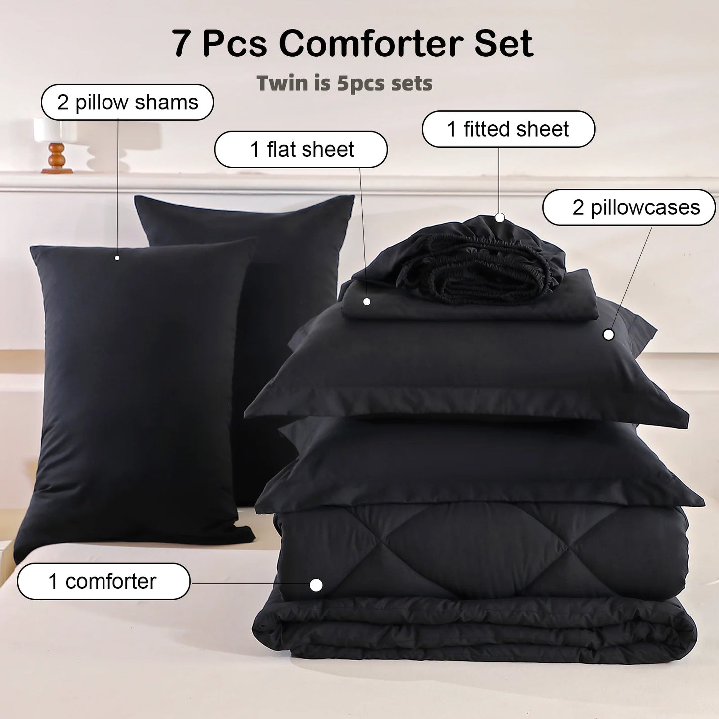 easYum CN 7 Piece Brushed Polyester Bedding Set For All Seasons