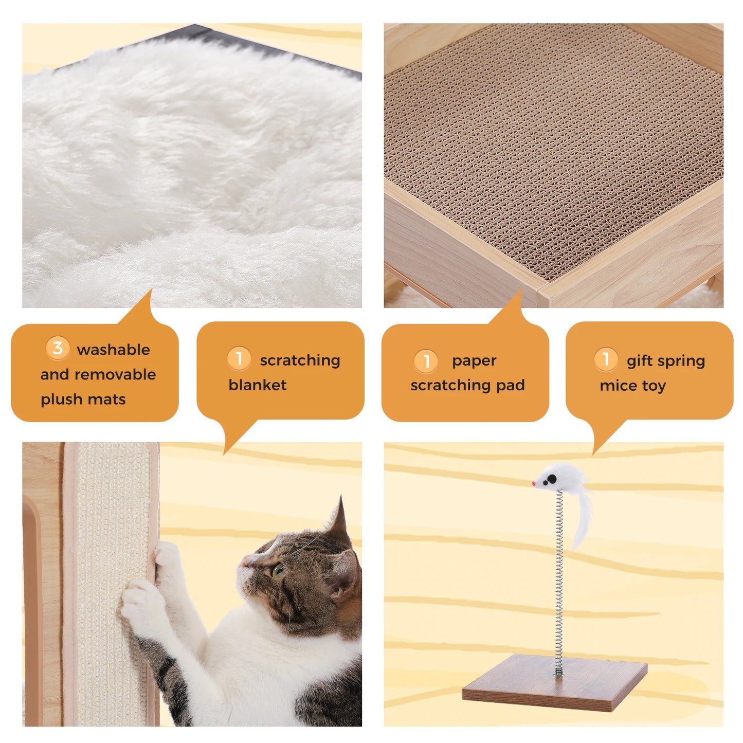 PAWZ Road Wood Cat Condo Tower With Scratching Pad Mats