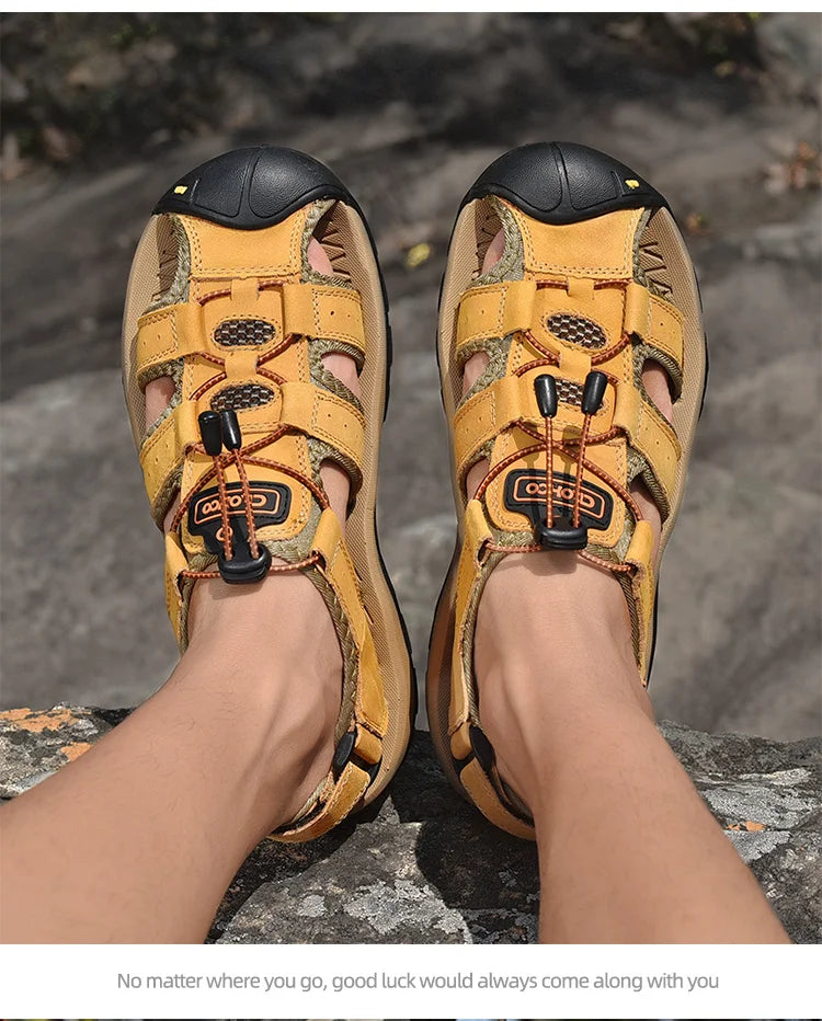 CLOHOO Men's Breathable Beach Sandals Slip On Shoes