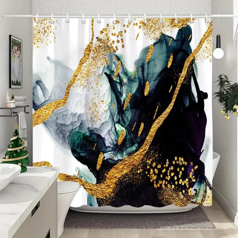 JEJOMEAG Marble Shower Curtain Textured Pattern Polyester Washable