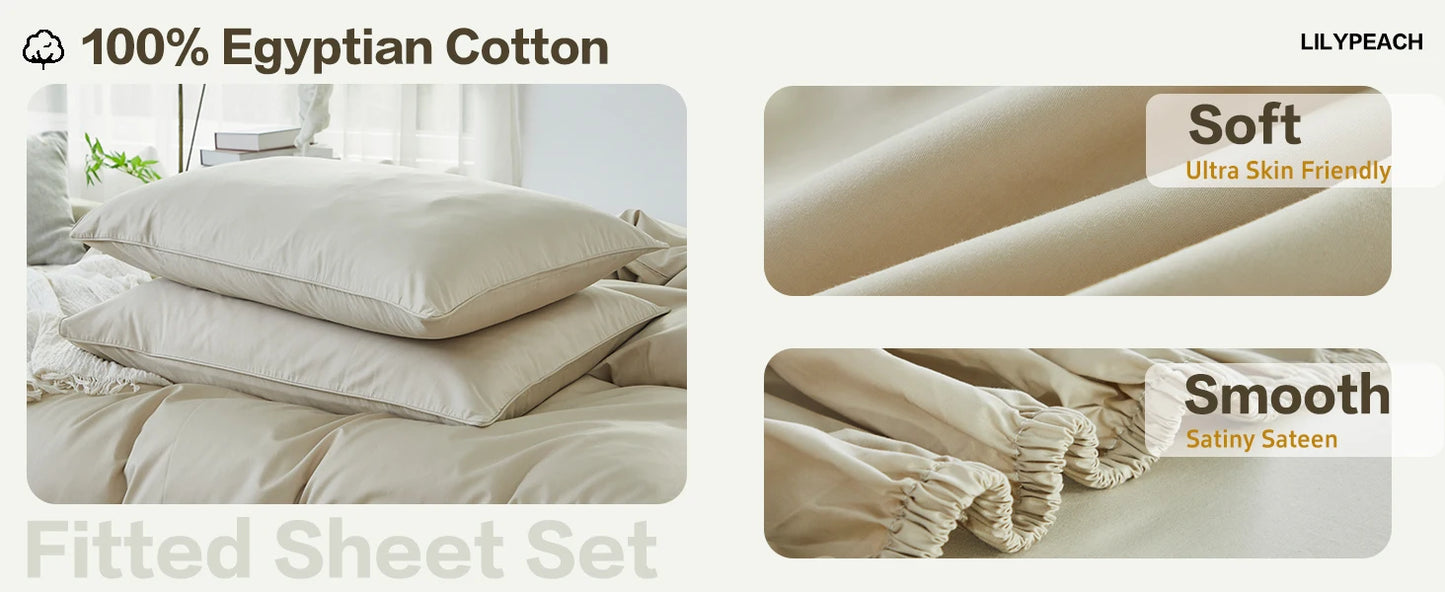LISSTHERCN Fitted Sheet Set 3 Piece Cotton Bedding